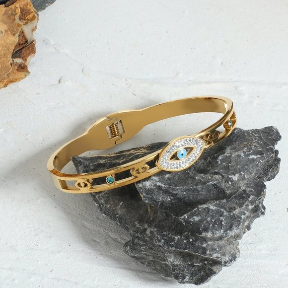 Evil Eye CZ Bracelet, Bling Gold Bracelet, Protection Boho Bracelet - Picture 6 of 10